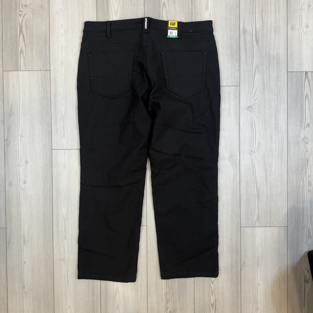 NWT CAT Men's Straight‎ Leg Fleece Lined Stretch Canvas Work Pants Black 38 x 29